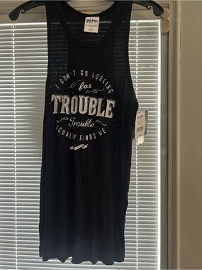 Kohl's Black Tank with White 'Trouble' Graphic
